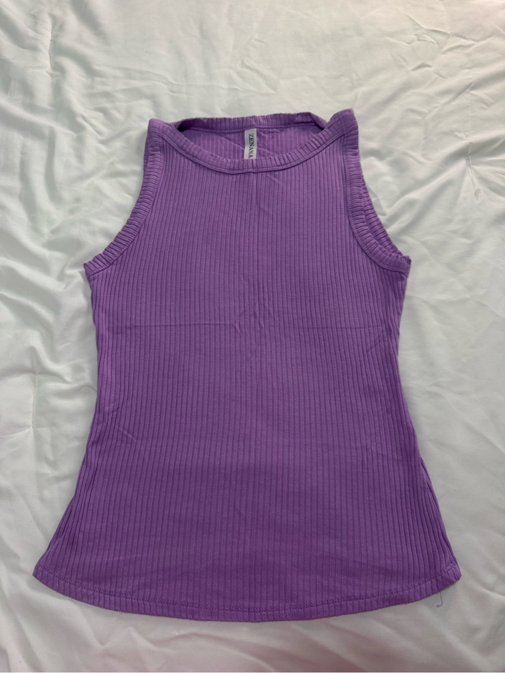 Zenana Ribbed High-Neck Halter Tank Top Purple